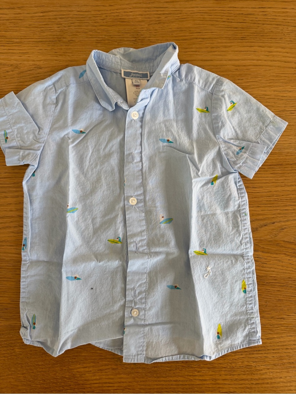 Jacadi Light Blue Short-Sleeve Button-Down Shirt with Surf Embroidery